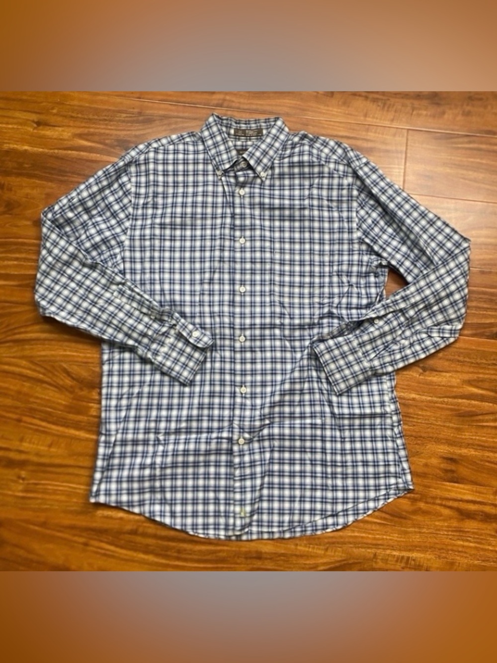 Nordstrom Men's Blue White Plaid Collared Button Down Shirt Size Large Classic